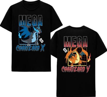 Pokemon Mega Charizard X and Y Double Sided Graphic T-Shirt Exclusivité Games Zone